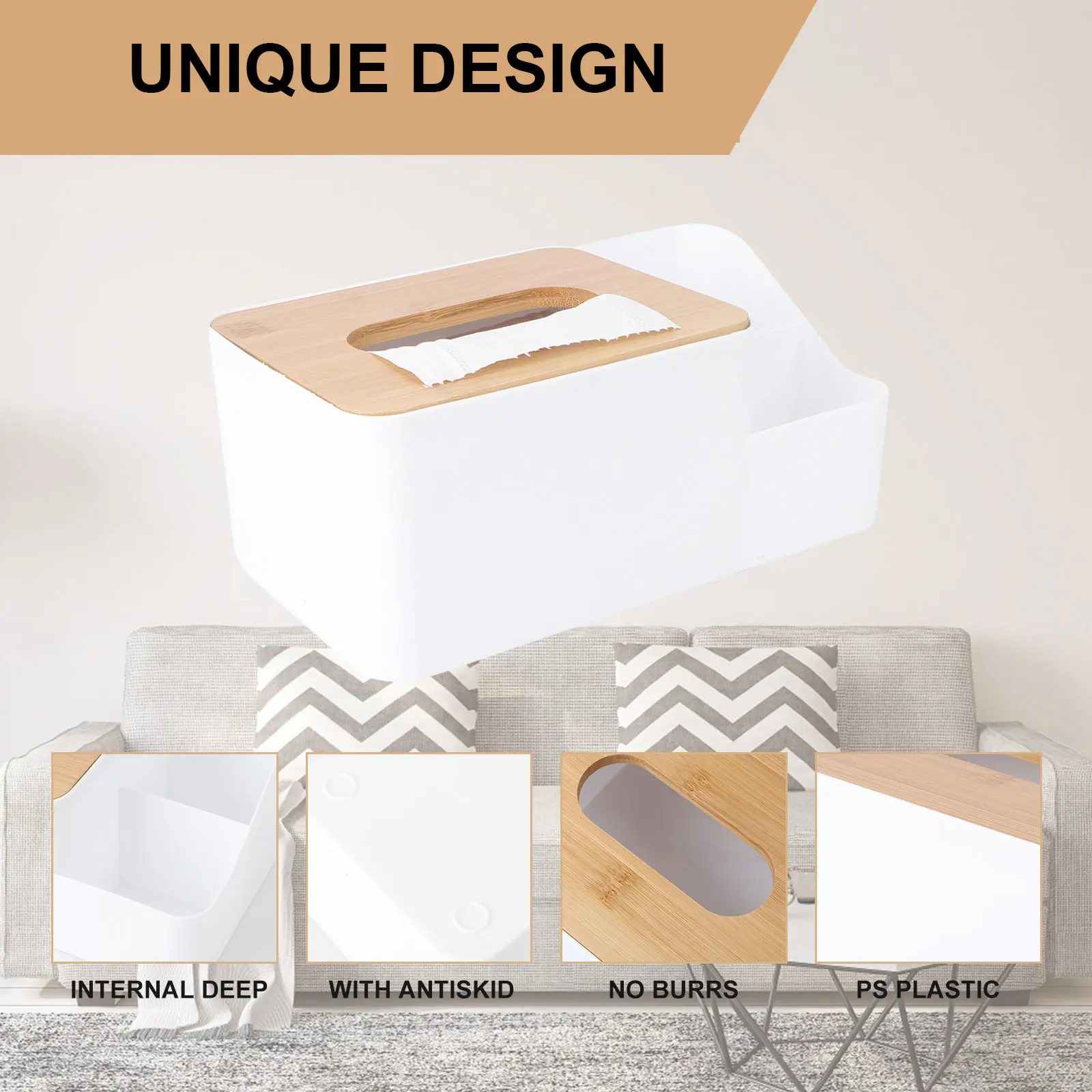 

Bamboo Cover Storage Box Tissue Container Multi function ganizer PP Plastic Material Living Room Bathroom Office Hotel Dormitory
