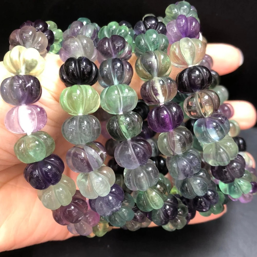 12mm Natural Fluorite Pumpkin Bracelet Fashion Personalized Men Women Holiday Exquisite Christmas Gift 1PCS
