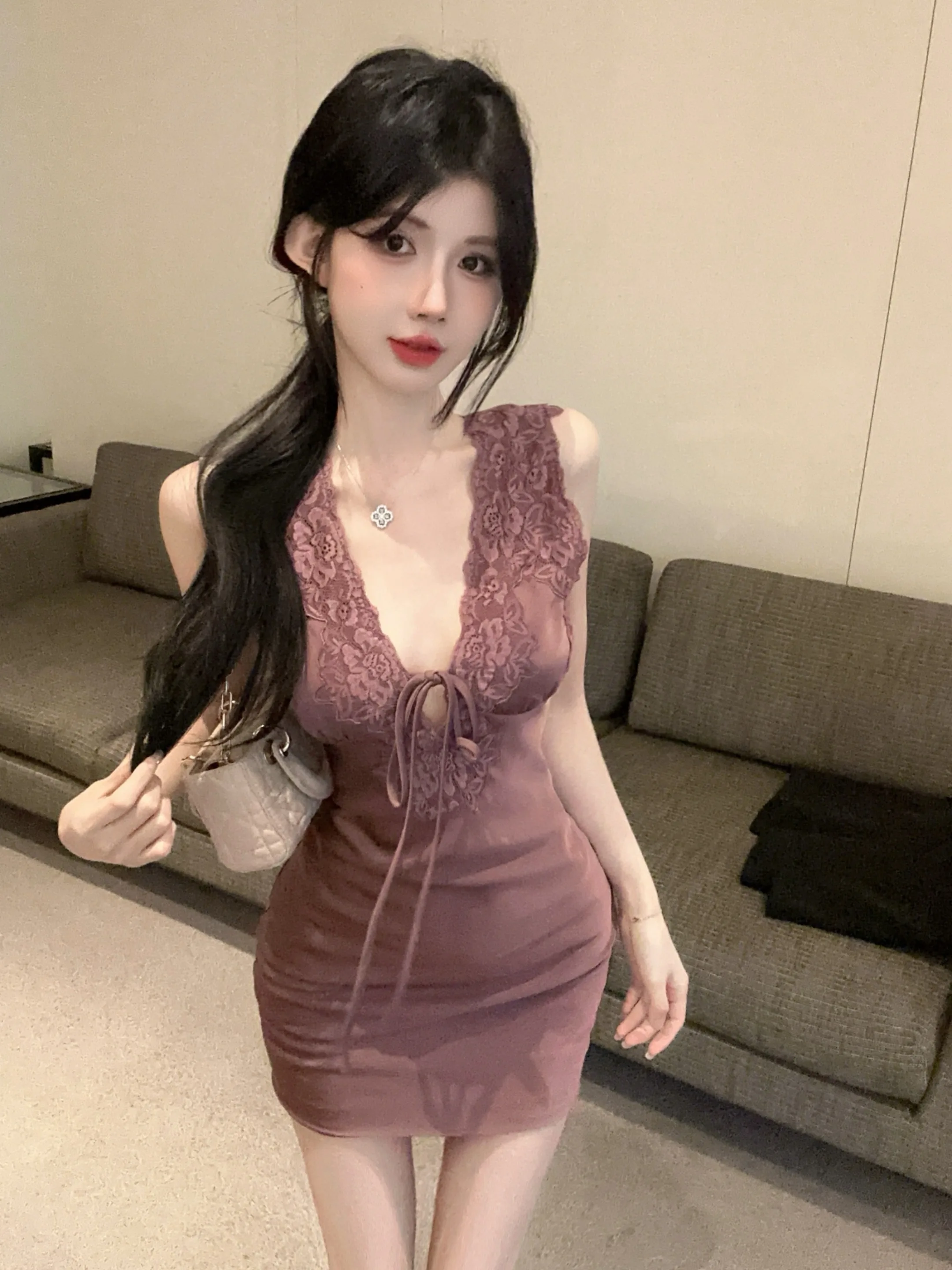 

Pure Desire Сексуальная атласная кружевная галстук с v-образным вырезом и женским дизайном, облегающая юбка с высокой талией и высокой талией Ciwalk X-образный