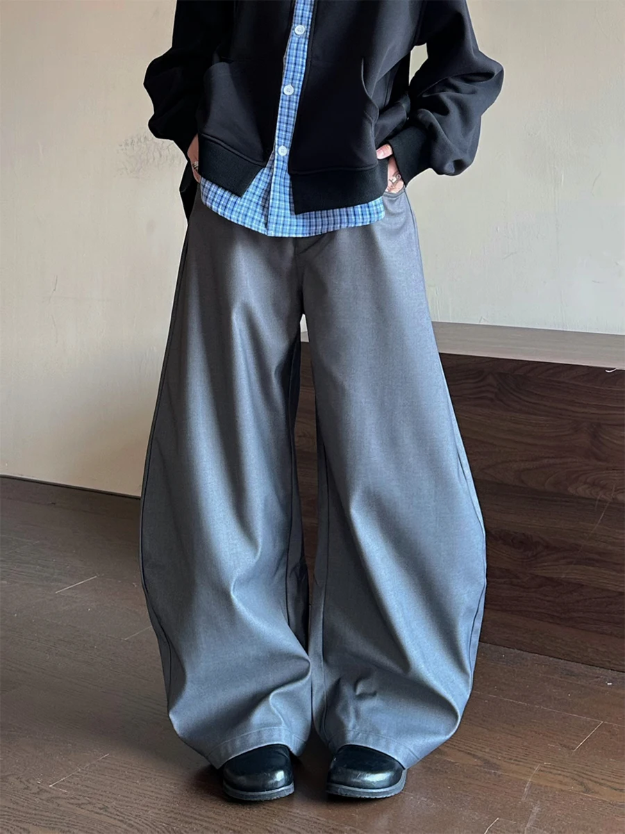 

Gray American Style Suit Pants High Street Casual Men Women Couple Wide Leg Pants Long Trousers Commute Style Autumn Collection
