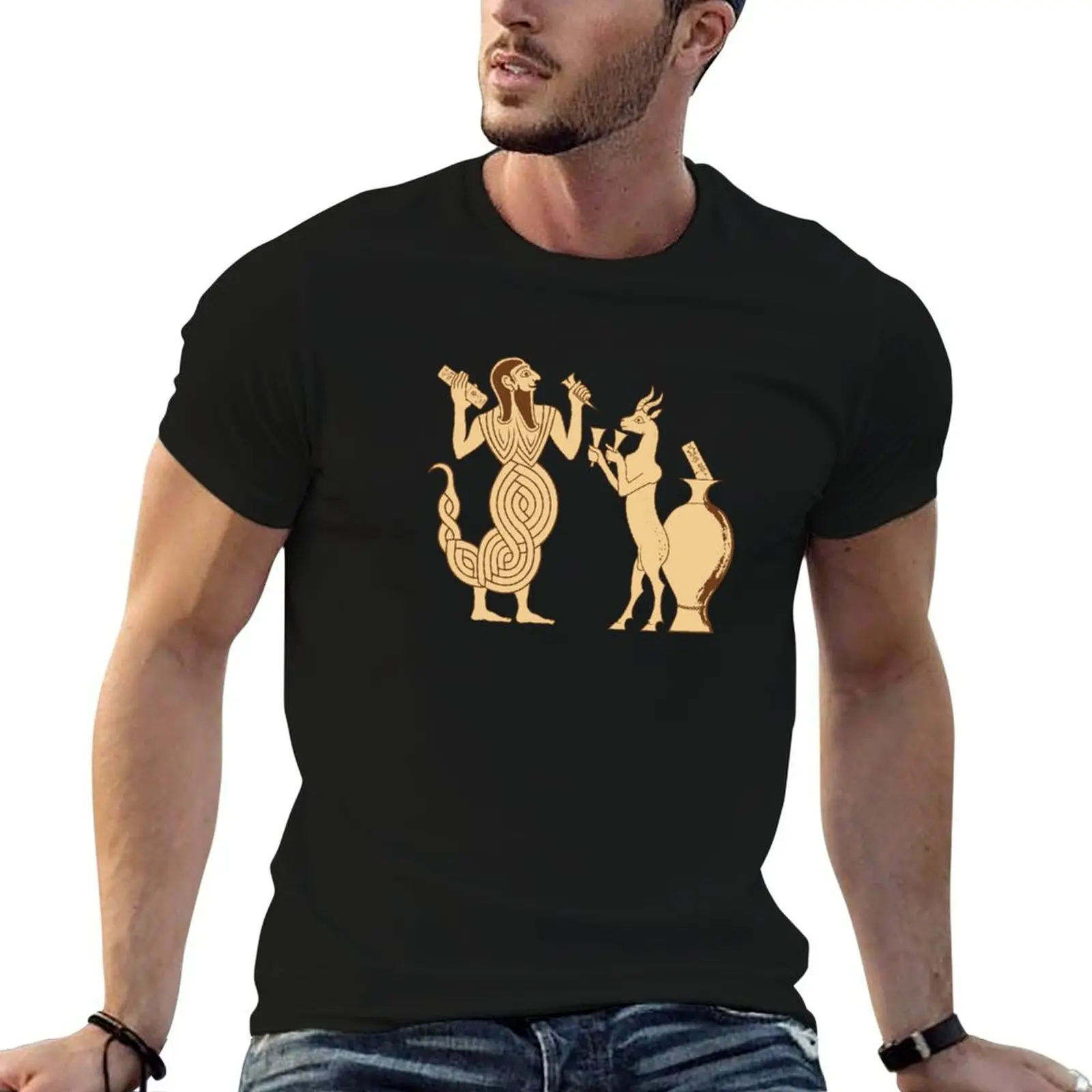 Sumerian human headed scorpion writing cuneiform T-Shirt Active Sports Short Sleeve Cotton Shirt