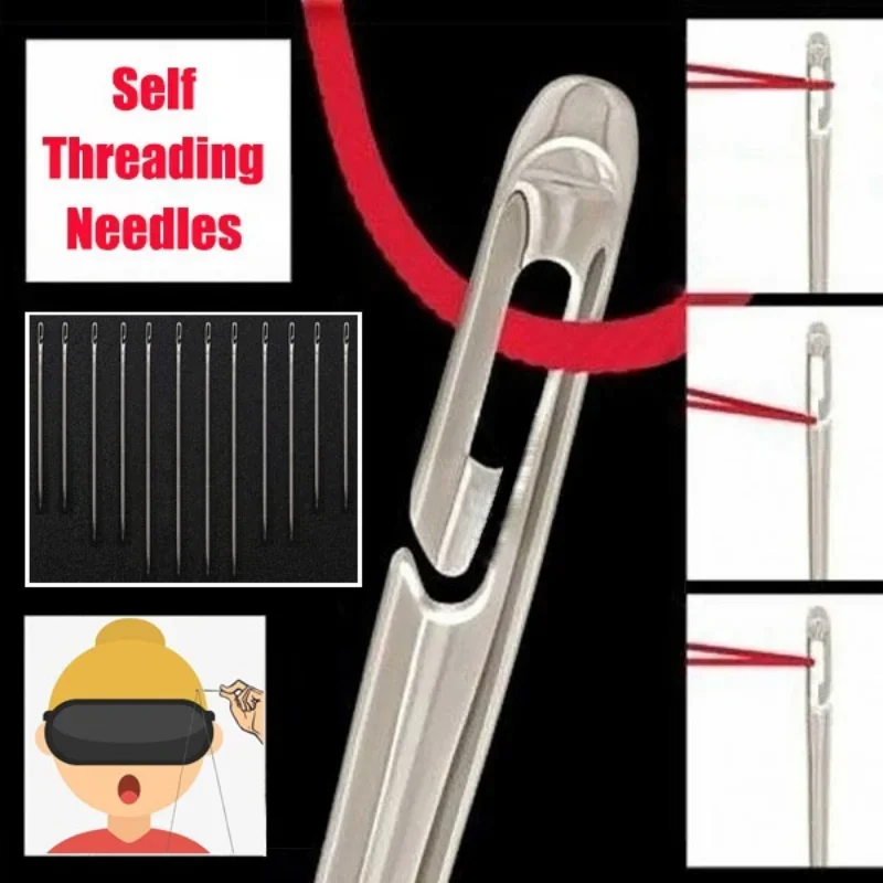 12/60Pcs Stainless Steel Side Hole Blind Sewing Needles Elderly Needles Hand Sewing Stitching Pin DIY Home Self Threading Needle