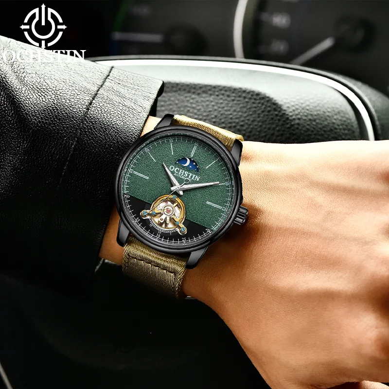 OCHSTIN Commander‑Series Men Tourbillon Mechanical Watch High‑Grade Woven Nylon Strap Waterproof Casual Male Wristwatch