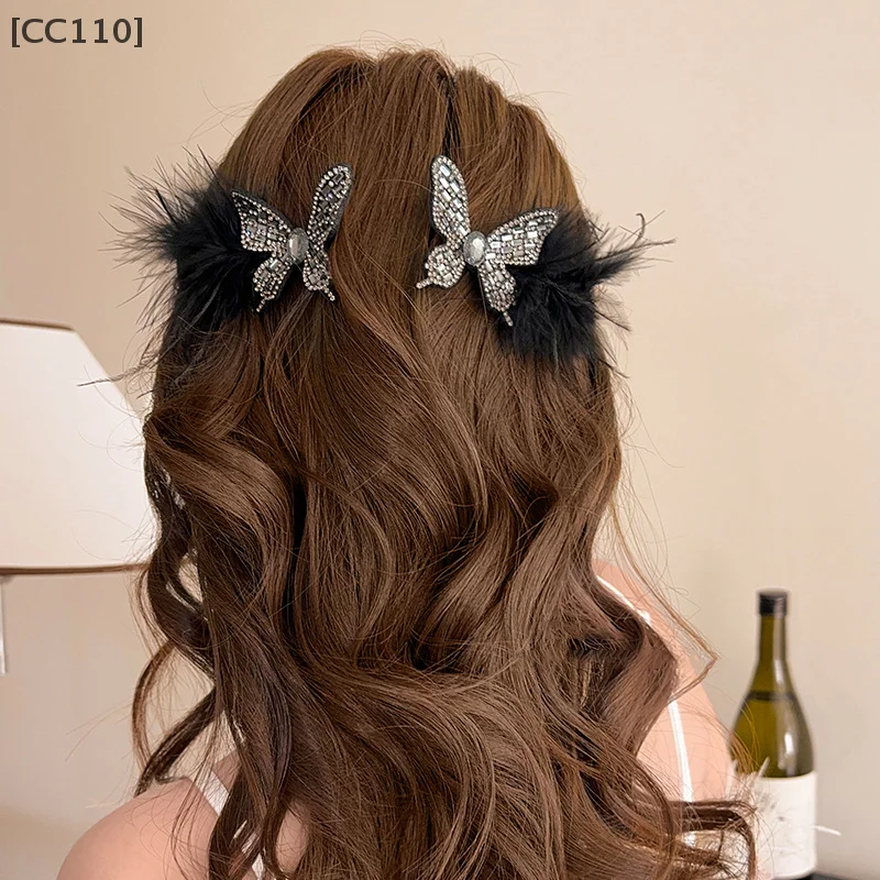 Clip de plumas de mariposa, pinza para el pelo hinchada con flores, cuerda, Clip de una línea, bandas para el cabello, coleteros de temperamento Simple, accesorios para el cabello