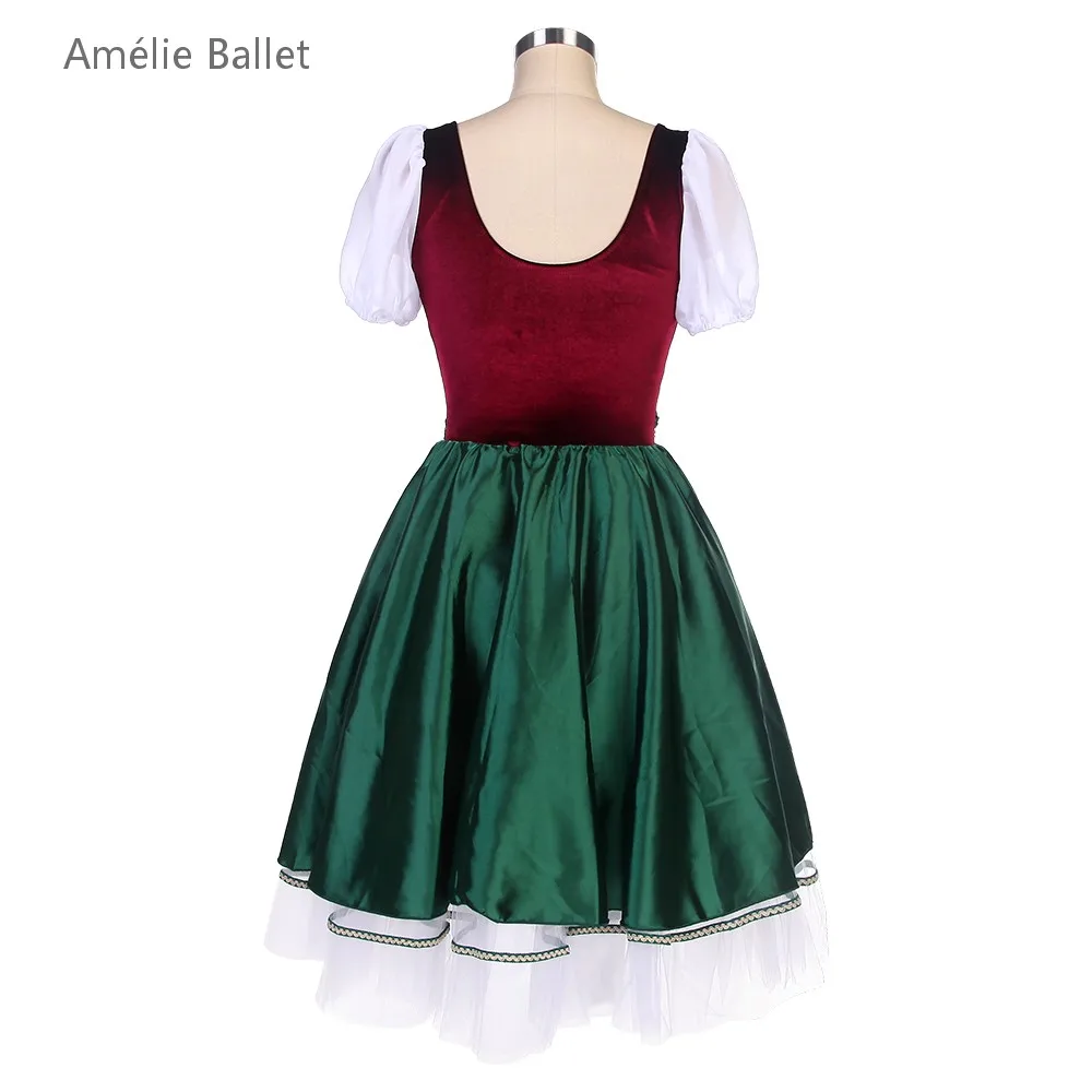 Corsage en velours bordeaux à manches courtes, avec jupes vertes, robe de Ballet pour filles et femmes, Tutu de spectacle romantique, 24027