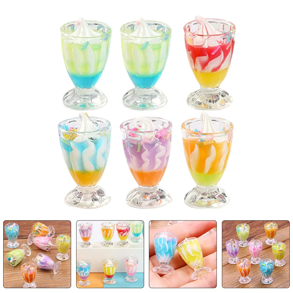 

6Pcs Realistic Mini Ice Cream Cups Resin Mini House Adornment for Dollhouse Kitchen Decor Miniature Dessert Ornament Miniature