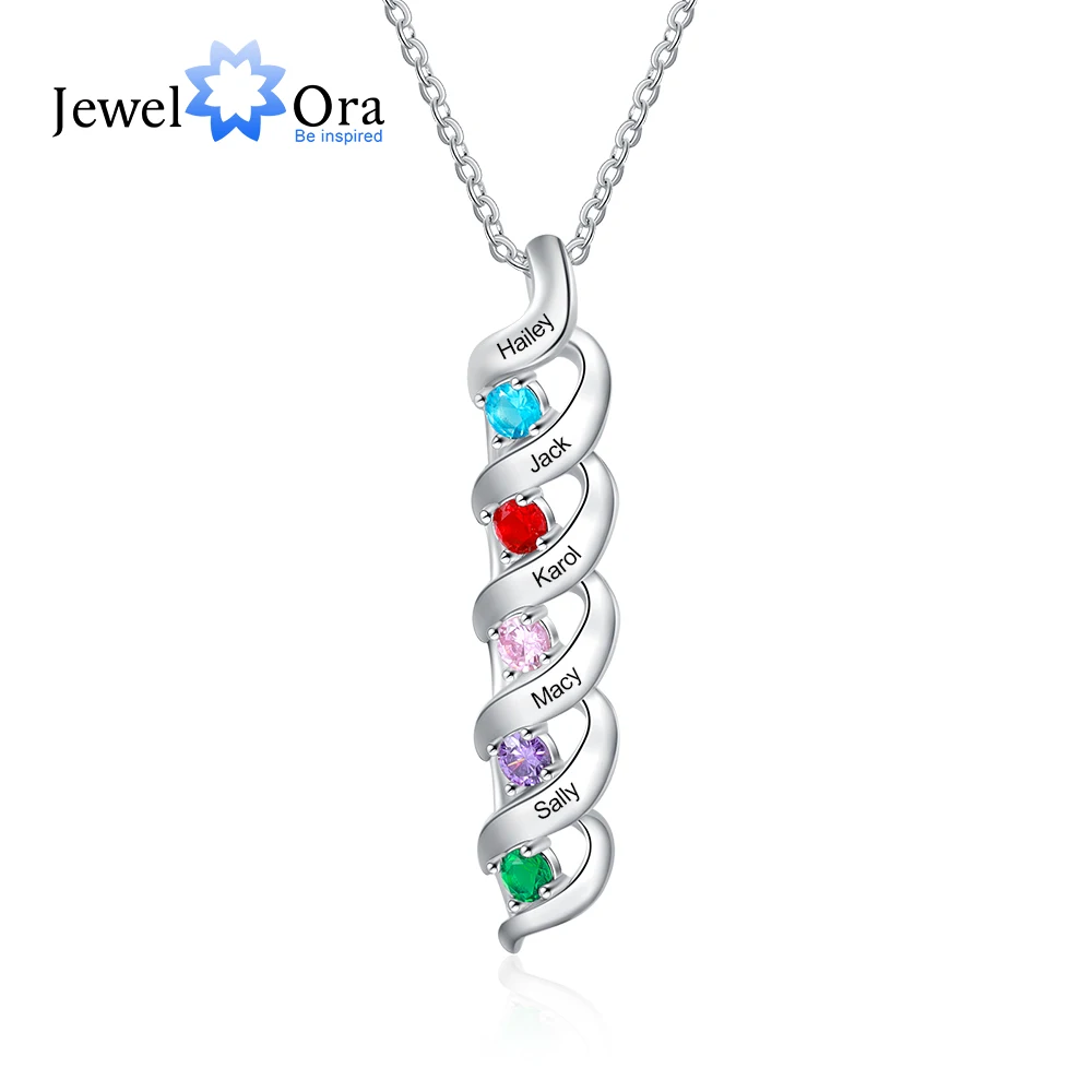 

Personalized Twisted Pendant with 1-10 Engraved Names Customized Mother Necklace with Birthstone Mothers Day Gift for Family