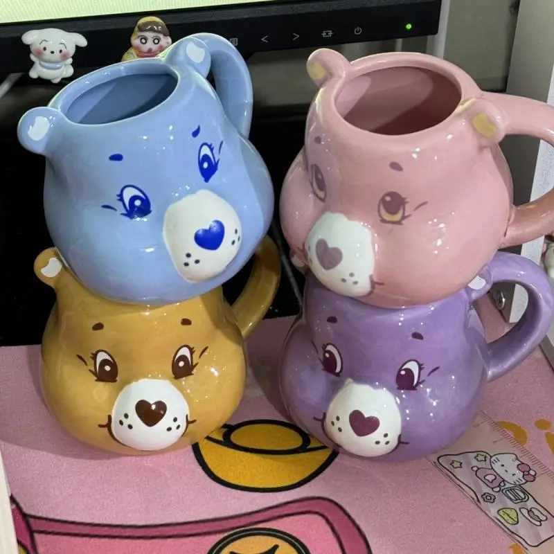 

Care Bears New Kawaii Anime Couple Ceramic Cup Rainbow Bear Mug High Beauty Cute Cartoon Water Cup Household Cup Gifts for Kids