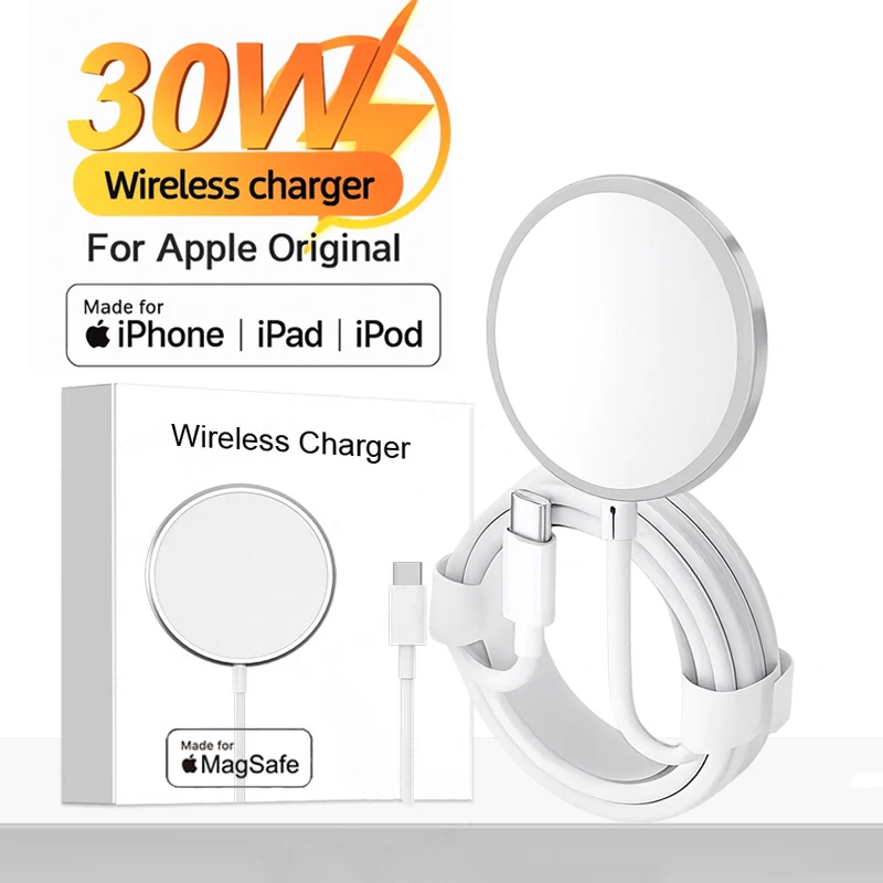 Chargeur sans fil d'origine Apple Magsafe pour iPhone 17 16 15 14 13 12 11 Pro Max X XS XR 8 Plus Charge rapide Type C Câble Lightning