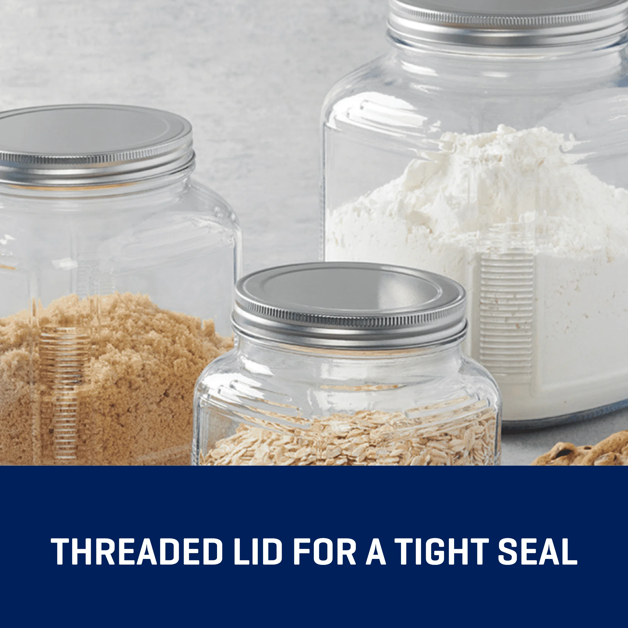 Barattolo per biscotti in vetro con coperchio, 2 qt, coperchio avvitato per sigillare la freschezza