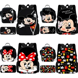 3 pcs set Anime couple Mickey Minnie Child School Backpack with Lunch Bags ,Pencil Bags ,School Bags for Boys Girls Best Gift