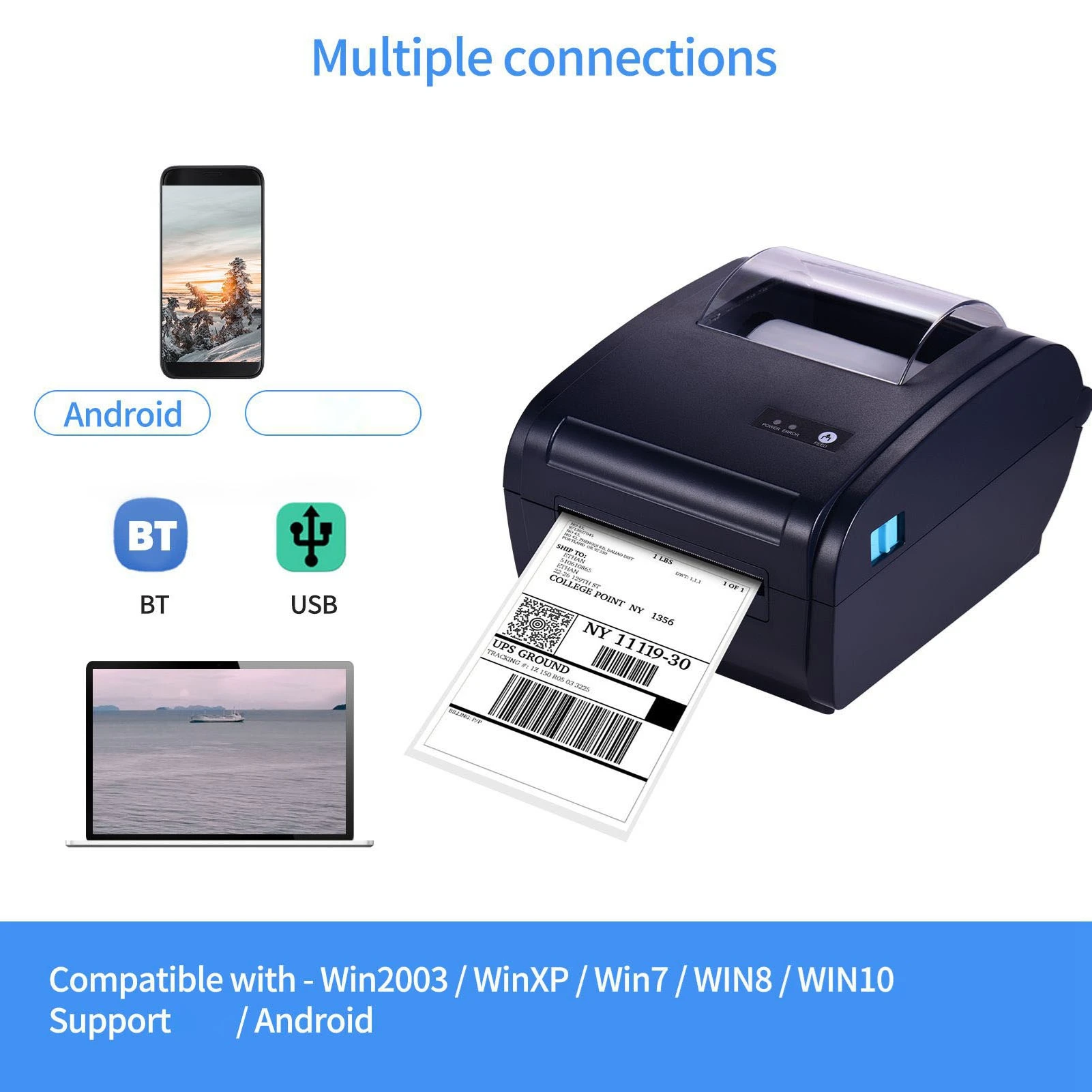 

【New】Desktop Thermal Label Printer for 4x6 Shipping Package Label 160mm/s High Speed USB & BT Printer Max.110mm Paper Width
