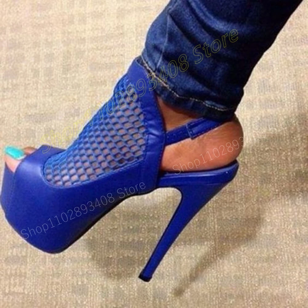 

Dark Blue Net Hollow Platform Sandals Breathable Stiletto High Heel Fashion Sexy Women Shoes 2024 Summer Zapatos Para Mujere