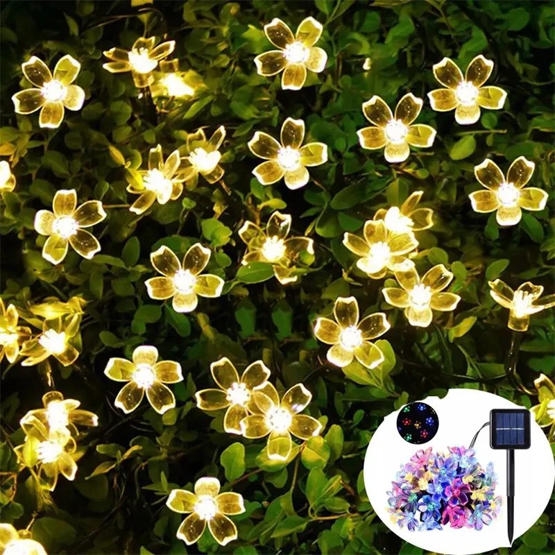 

5M 7M 12M Solar Garlands Light Peach Flower Solar Lamp Power LED String Fairy Lights 6V Garden Christmas Decor For Outdoor
