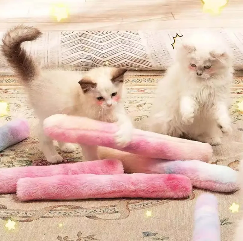 Gradient Plush Cat Pillow & Chew Stick Toy 2