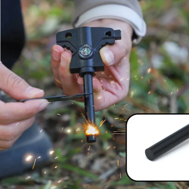 Multi-Function Ferrocerium Rod Fire Starter, Outdoor Survival Tool with Whistle, Ruler & Bottle Opener, Emergency Ignition Kit