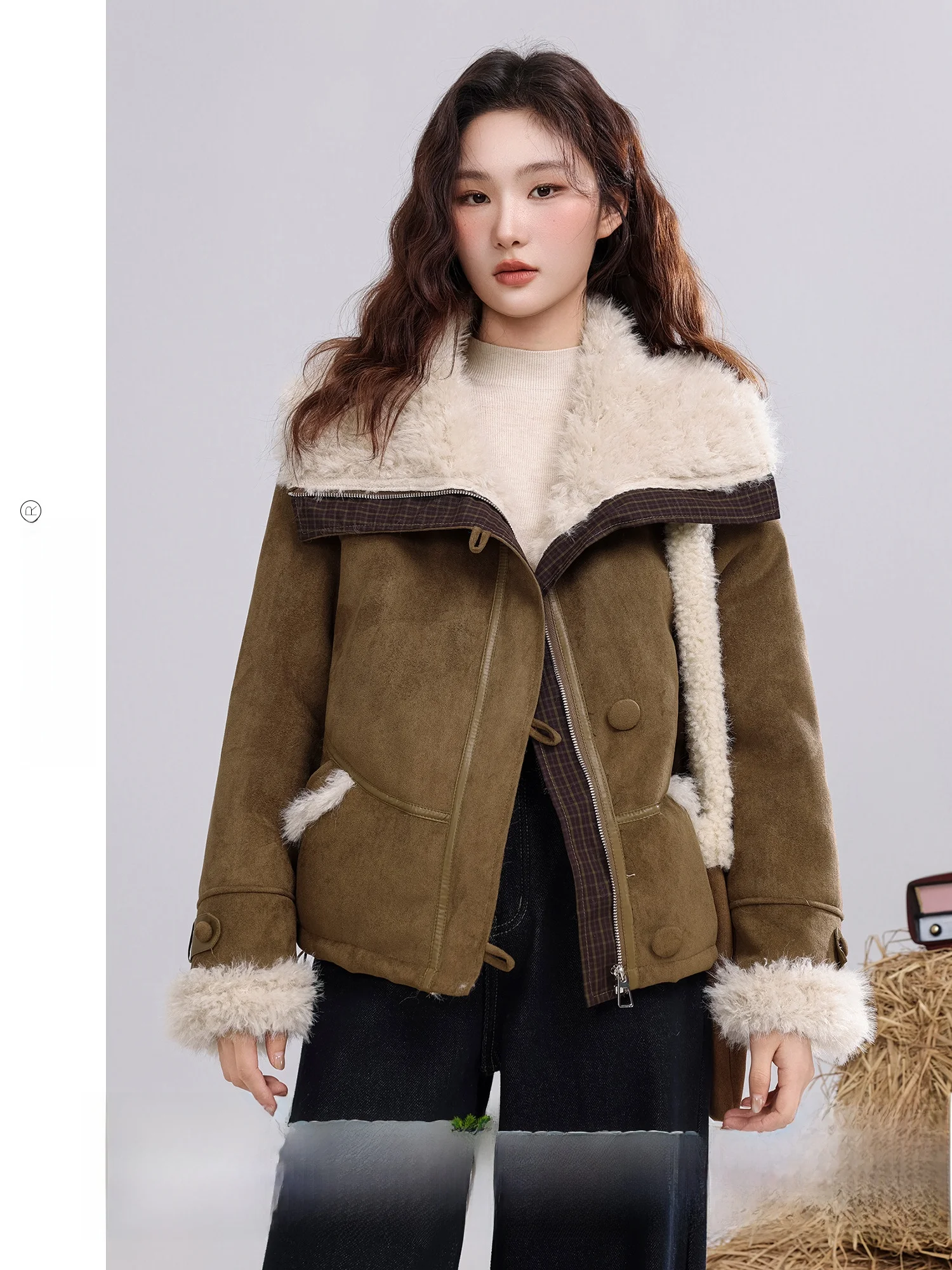 

Retro Faux Fur Jaet Women's Loose Fit Turn-down Collar Inteated Leather And Fur Winter Warm Outerwear Casual Sle