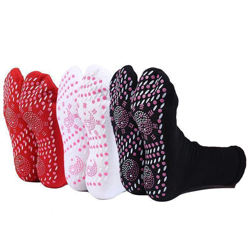 2 Pairs Self-heating Socks Men Women Non-slip Dots Foot Massage Magnetic Therapy Health Warming Fever Socks Winter Relieve Tired