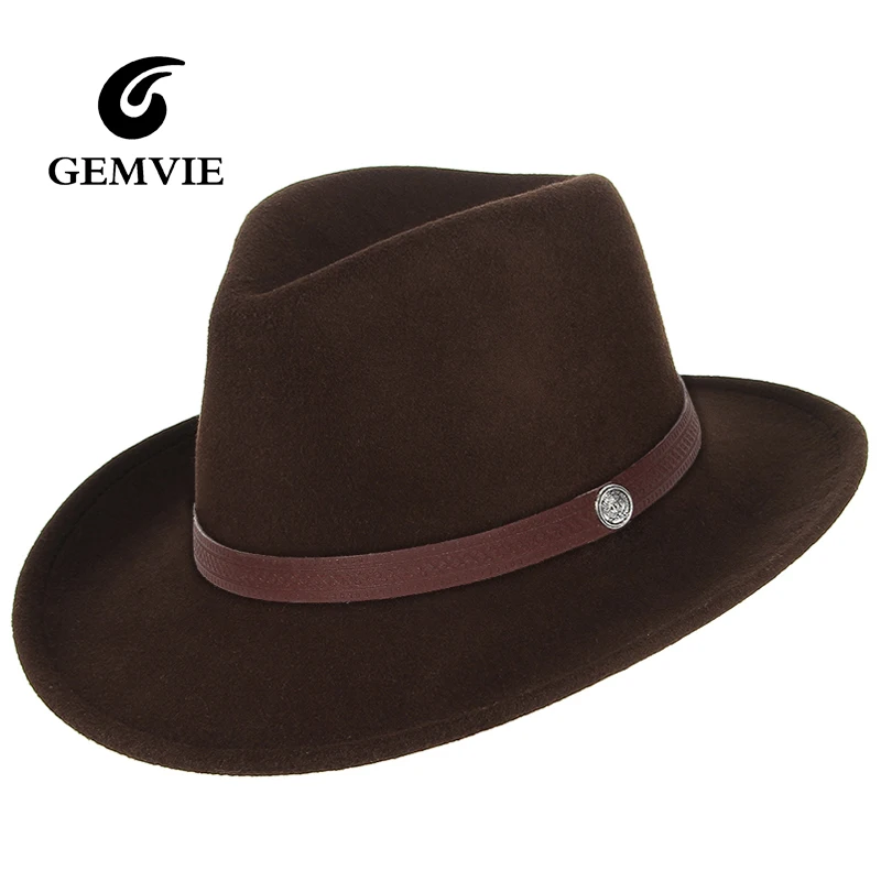 GEMVIE Western Cowboy Hat Women Men Wide BrimFedoras Lady Sombrero Hombre Cowgirl Jazz Sun Caps Size 57CM