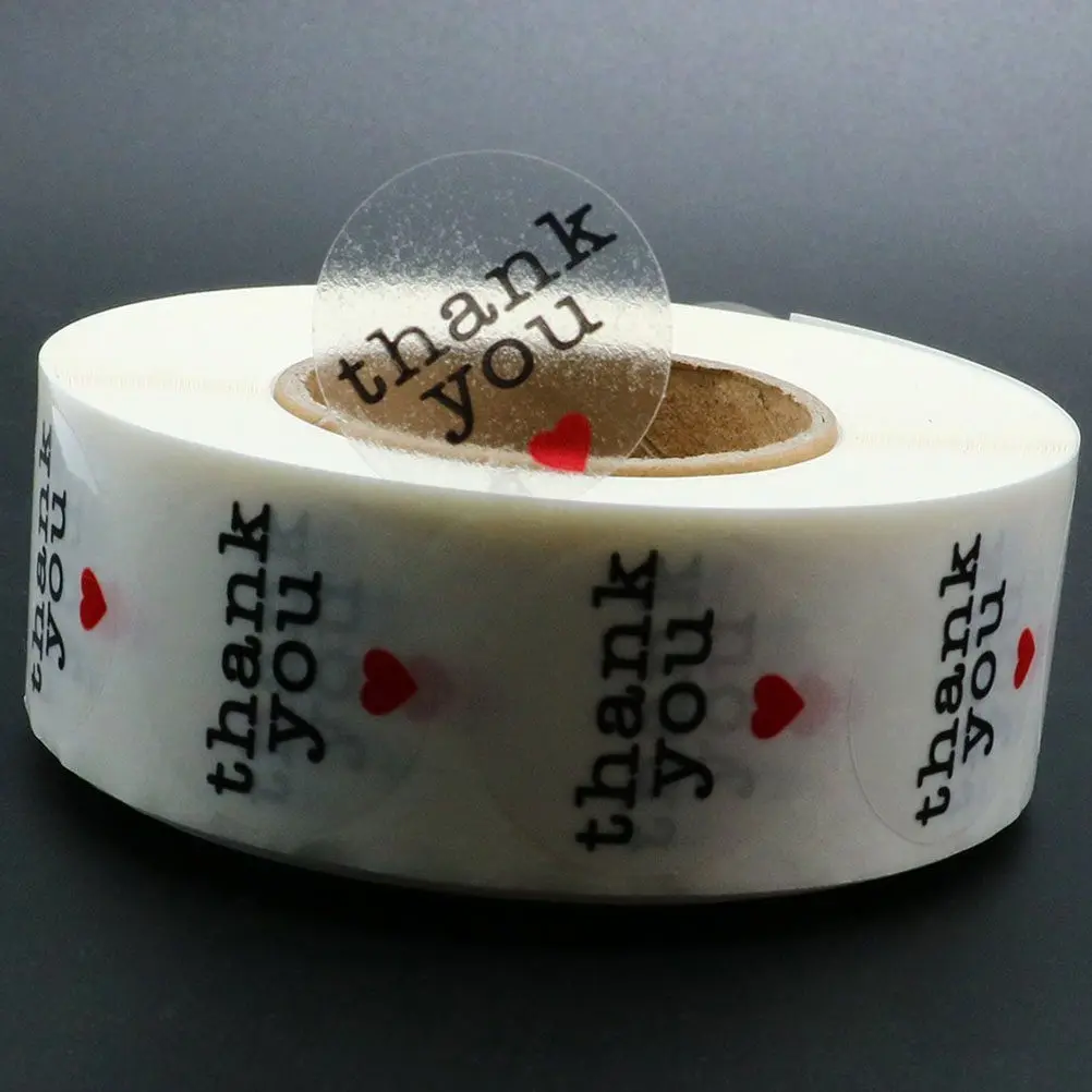 500Pcs Transparent Thank You Sealing Stickers 2 Rolls Red Heart Pattern Eco Friendly Decor for Greeting Cards Parcels Notes