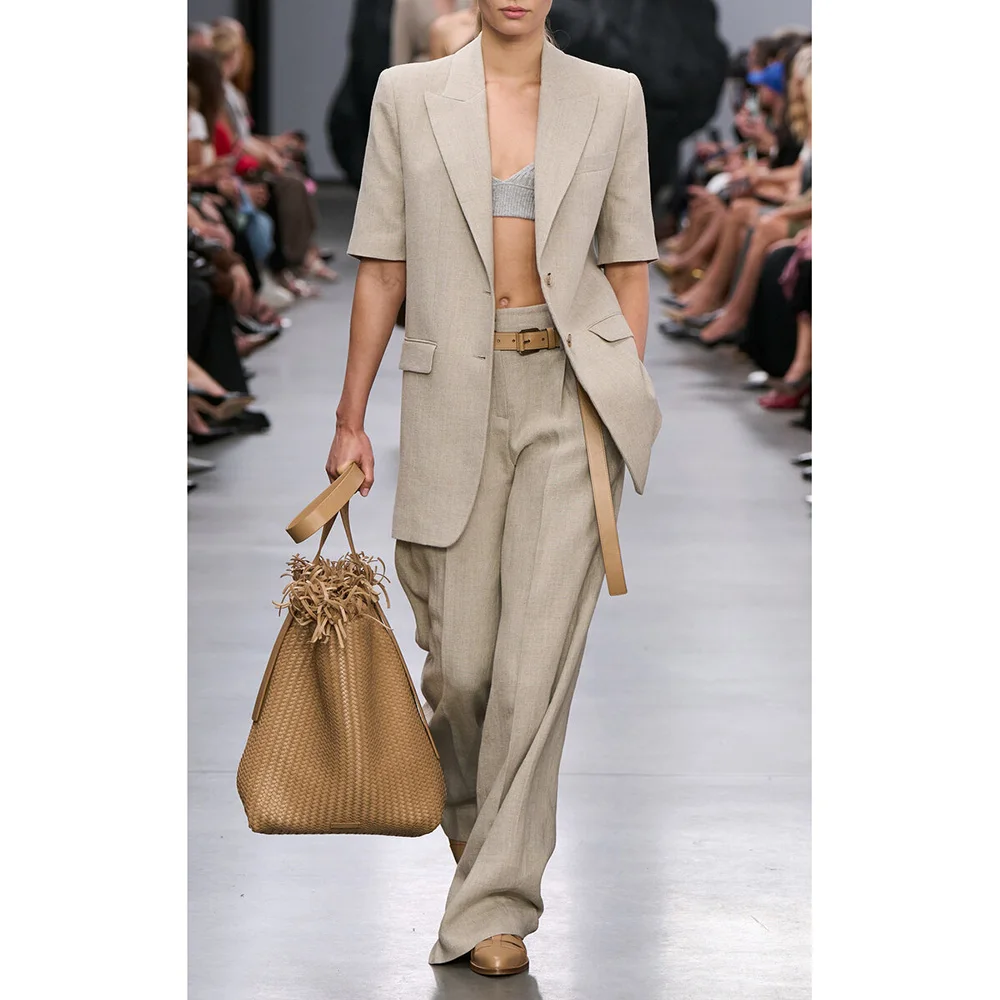 

Summer Women 's two Pieces Suit Single Breasted Short Sleeve Jacket Pants Blazer Set Smart Fit Office Daily Life Female Clothing
