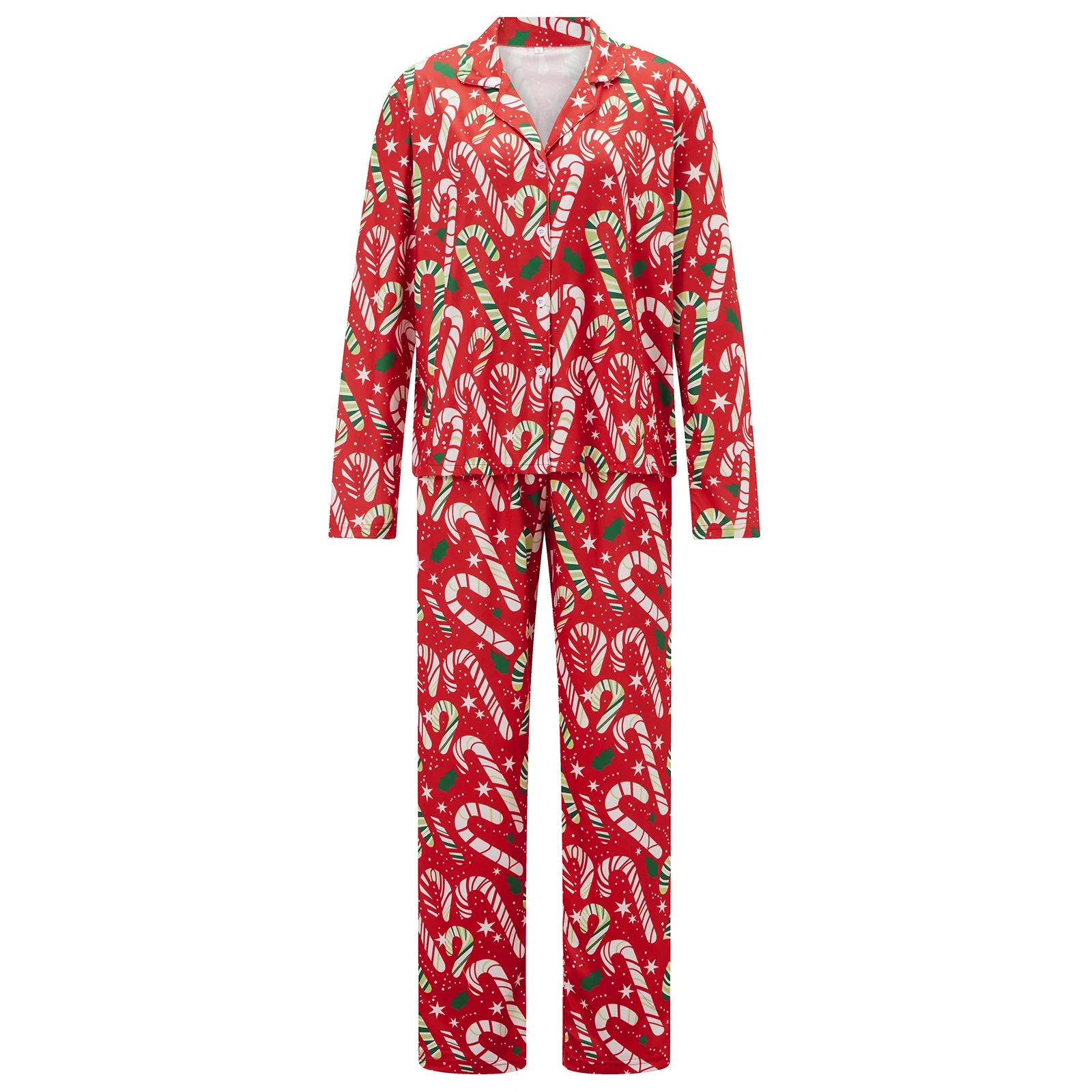 Women Christmas Pajamas Set 2 Pieces Loungewear Suits Candy Cane/Santa/Light String Print Shirts Tops Pants Sleepwear Outfits