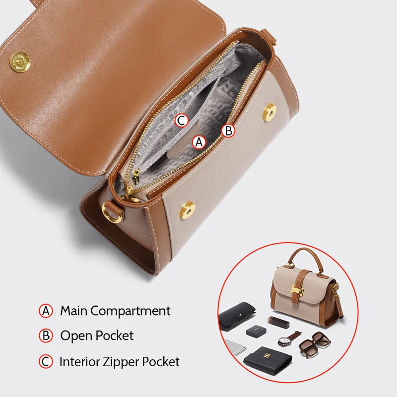 Imagem -03 - Foxer-bolsa Mensageiro de Couro Genuíno para Mulheres Bolsa Pequena de Couro para Senhora Moda Feminina Bolsa Tiracolo Aba de Namoro Nova Marca