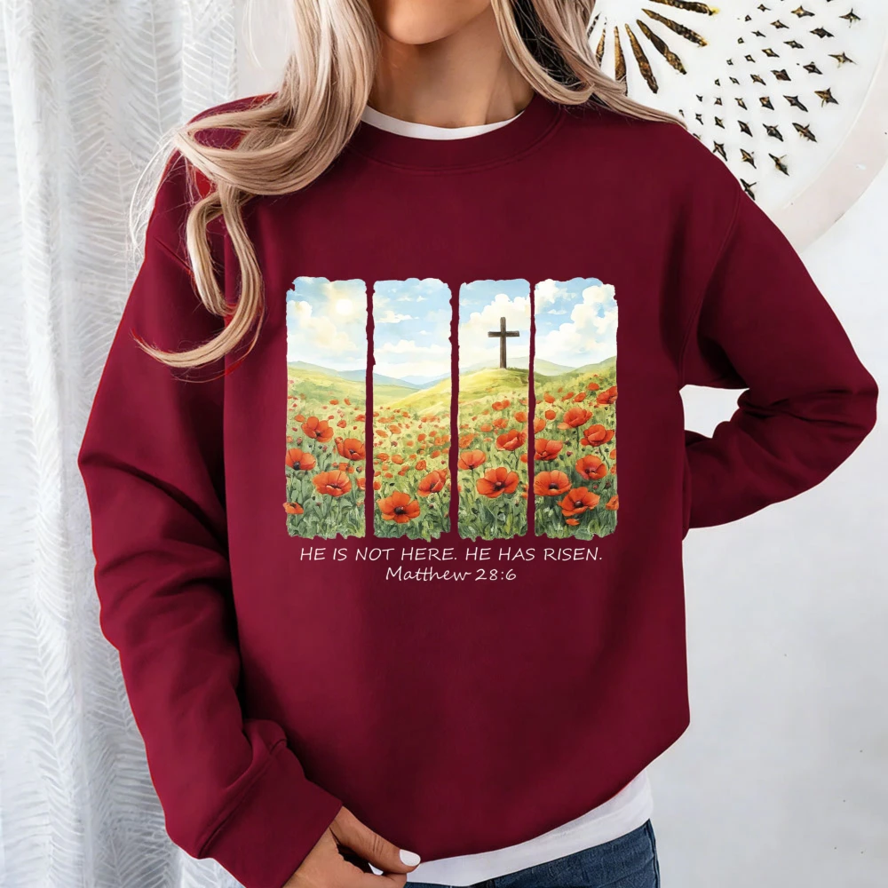 HE IS NOT HERE. HE HAS RISEN. Matthew 28:6  Bible Verse Women Sweatshirt Long Sleeve Casual Fashion Hoodies Women