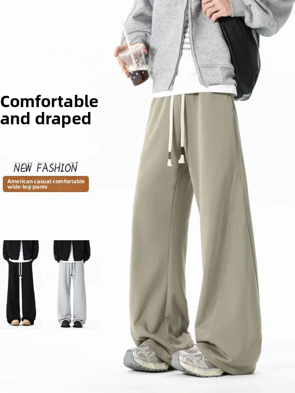

Men's Casual Wide Leg Pants Loose Straight American High Street Floor-Length Spring Autumn New Faion Polyester Fiber