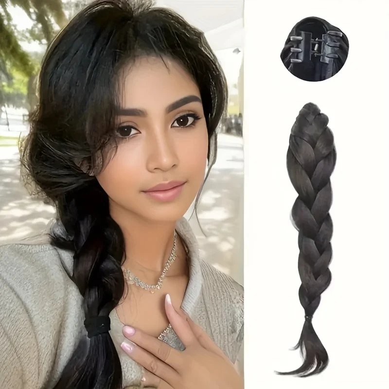 

Элегантный плетеный синтетический зажим для наращивания волос в виде хвоста, прочный термостойкий волокно, шиньон для женщин, зажим для волос, хвост