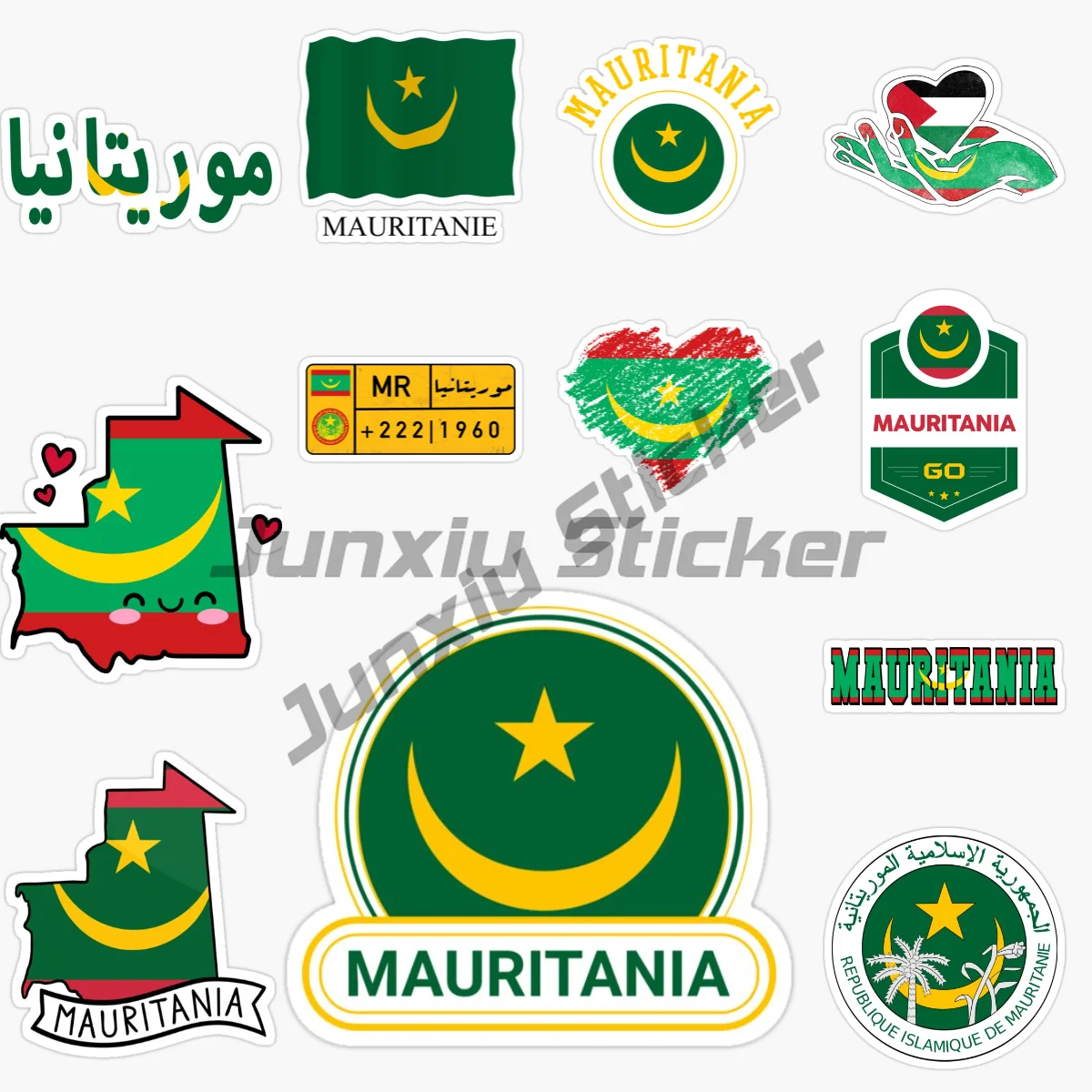 

MAURITANIA Flag Map National Emblem Creative PVC Car Sticker for Decorate Car Bicycle Fridge Helmet Wall Decal Accessories