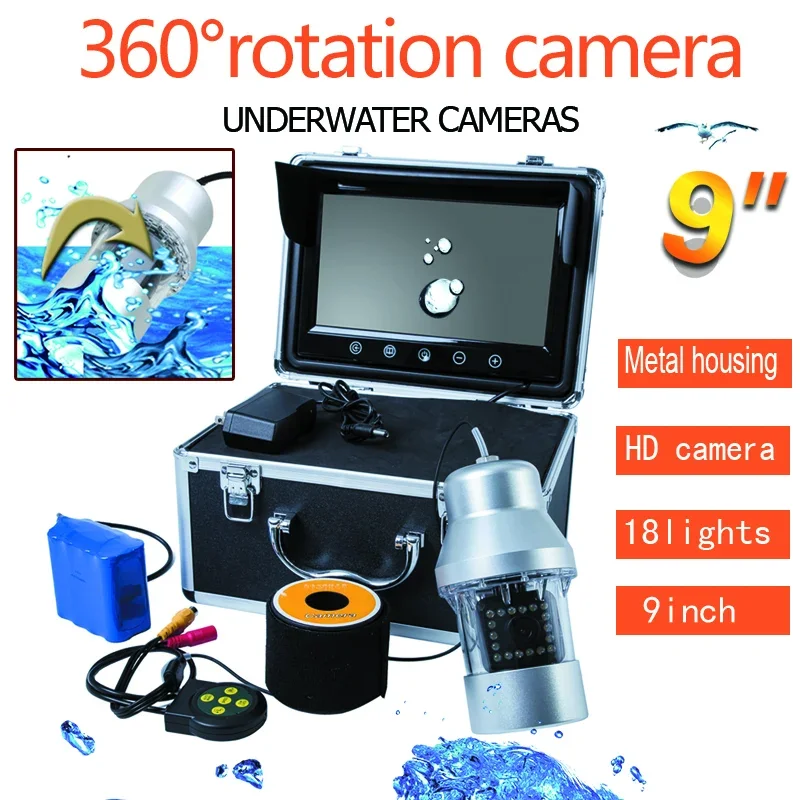 

Вращающаяся на 360 градусов камера для рыбной воды F08AL, 9-дюймовый ЖК-монитор, 18 светодиодов, подземный монитор, камера для рыбалки, видеорегистратор, водонепроницаемый
