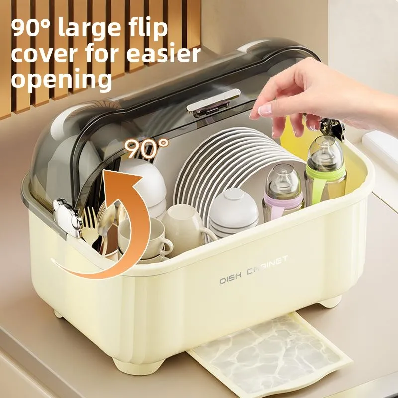 Large Size Kitchen Drain Bowl Cabinet Dishwasher Safe Dishware Organizer with Lid Utensil Holder Plastic Storage Rack