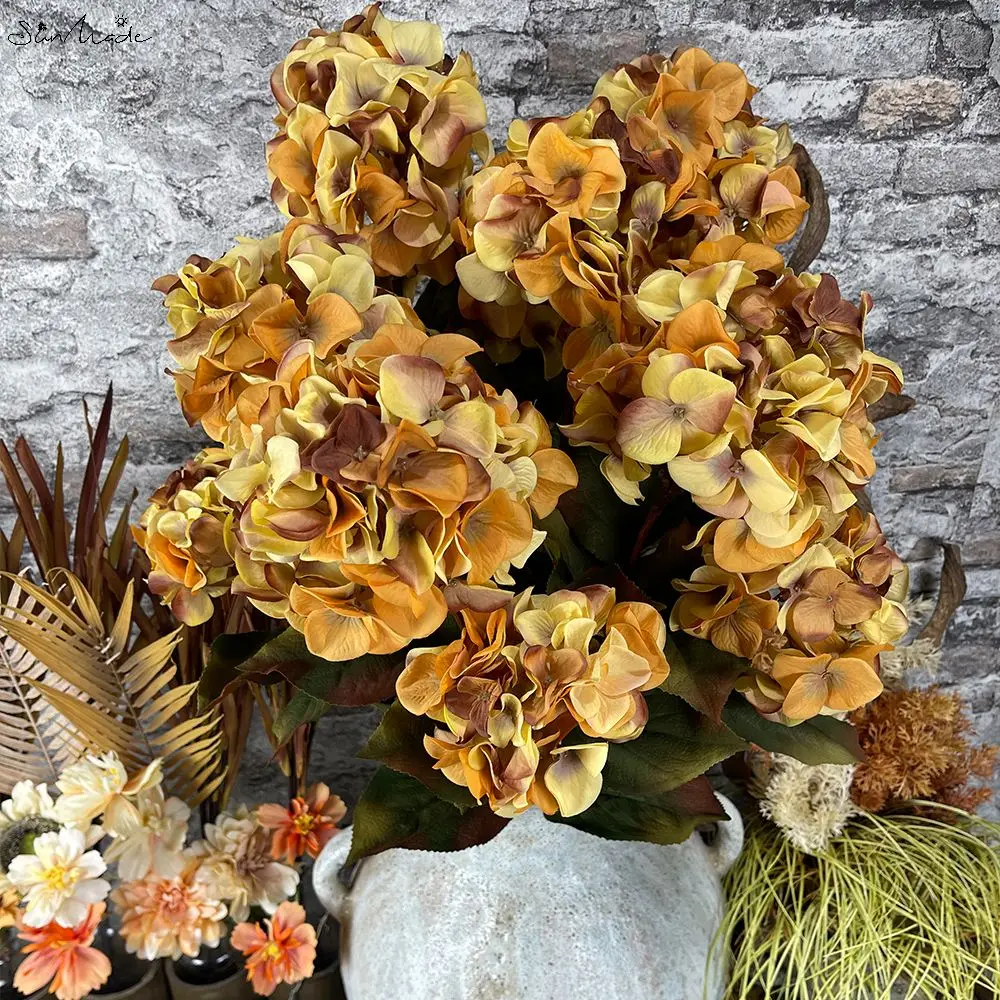 

SunMade 2 Heads Large Long Branch Hydrangea Silk Artificial Flowers Home Decor Fall Decorations Flores Artificales Vintage Flore