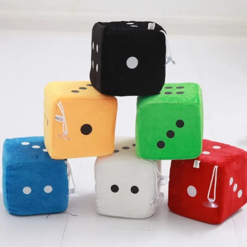 10pcs Funny Dices Plush Toys Car Bed Hanging Toy with Suction Cup Kids Stress Relief Squeeze Toy Multicolor Velvet Dice Pendant