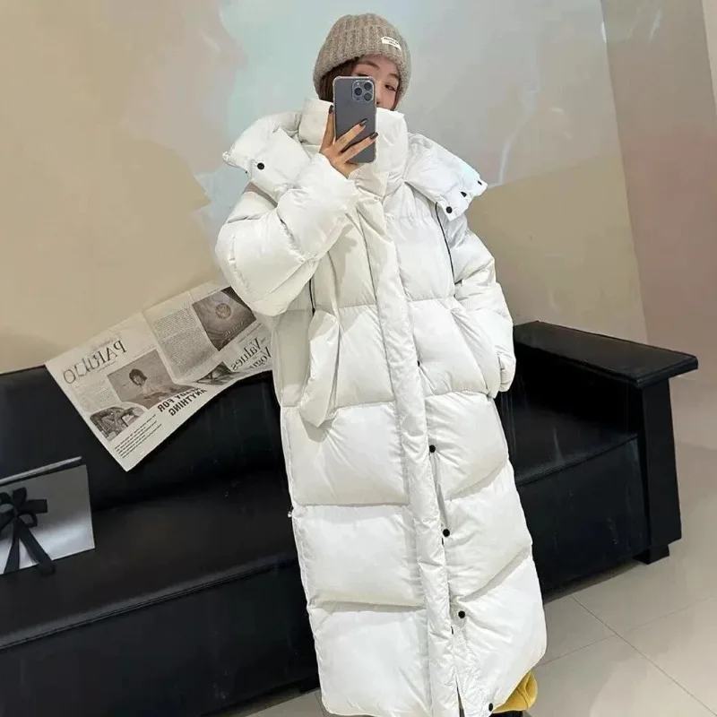新しいソリッドカラー X ロングストレート冬コート女性パーカー服カジュアルフード付き暖かい冬のジャケット女性の上着