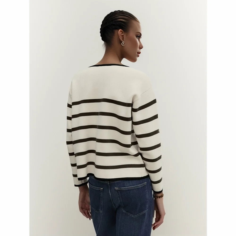 Cos Lris2024 temperament casual striped round neck irregular hem knitted sweater autumn new item for women 05744673533