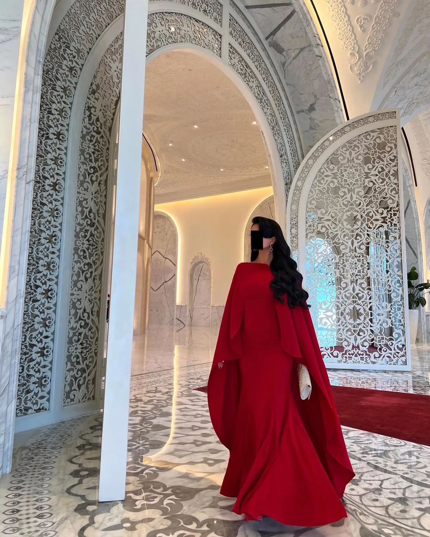 

Customized High Quality Jersey Mermaid Evening Dress Formal Long Sleeves O-neck Floor Length فستان سهرة نسائي