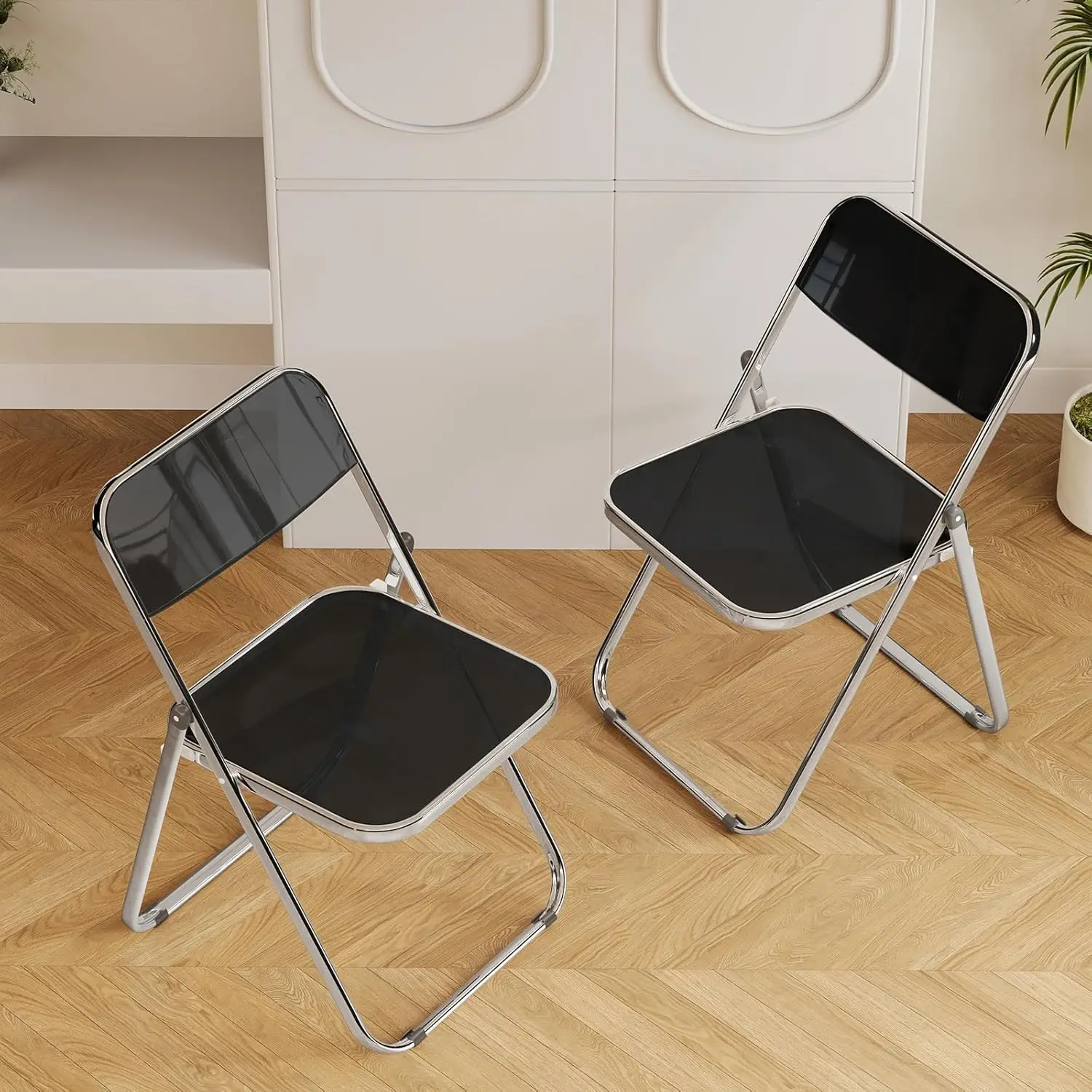 

2 Pack Black Plastic Folding Chairs - Executive Pair Stackable for Office Lounge, Conference, VIP Area (250lb, Customized
