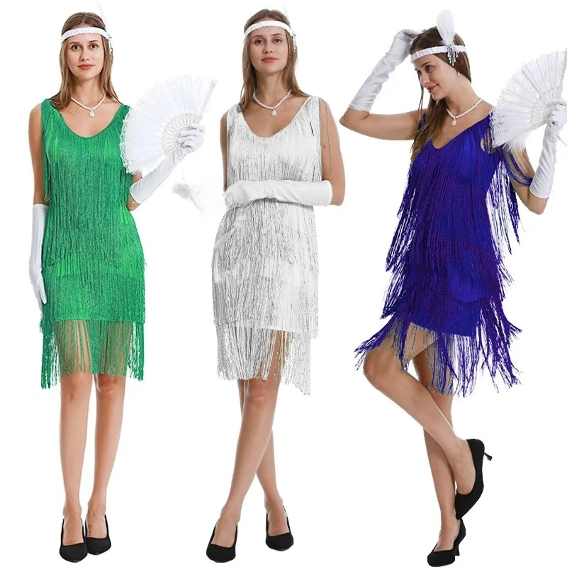 Sexy Beaded Strap Evening Dress Wish New 1920S Gateway Party Ball Gown Elegant Women's Traditional Costume Stage Performance