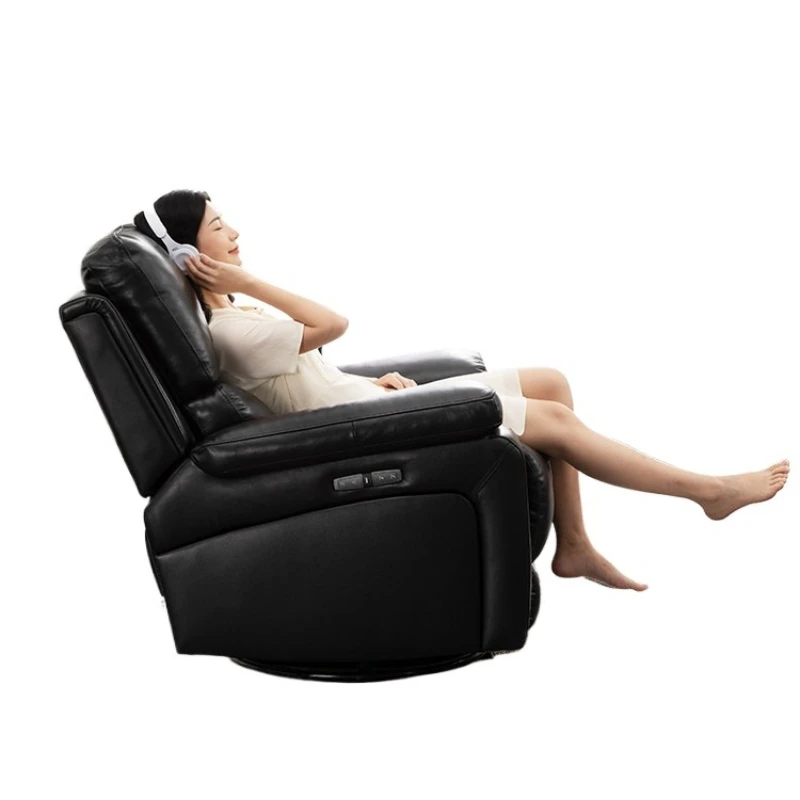 First class single sofa, living room leather electric function black American retro sofa