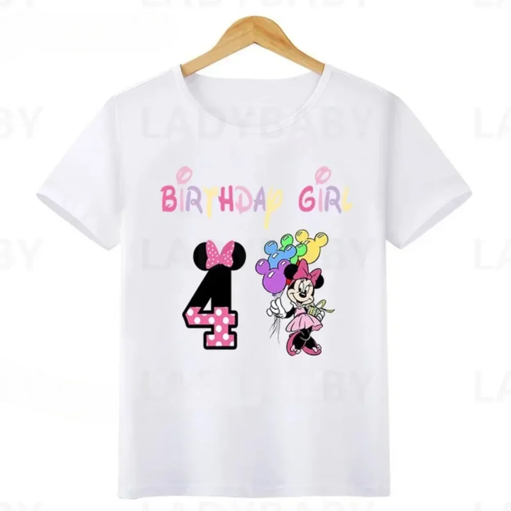 Summer Cute Disney Minnie Mouse Graphic Birthday Children T Shirt Kids Clothes 1 2 3 4 5 6 7 8 9 Years Baby Boy Girl Party Tops