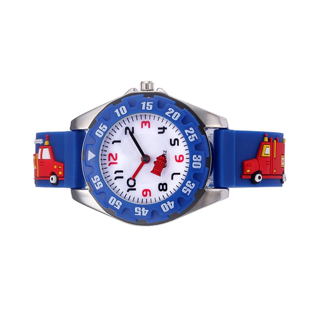 

3 Kids Analog Cartoon Wristwatch Quartz Silicone Blue Waterproof Pupils