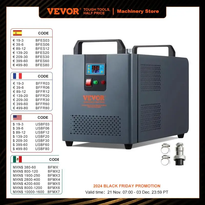 VEVOR Industrial Water Chiller KH-6000 200W with Compressor 12 L Water Tank Capacity 7.8 L/min for CO2 Laser Engraving Machine