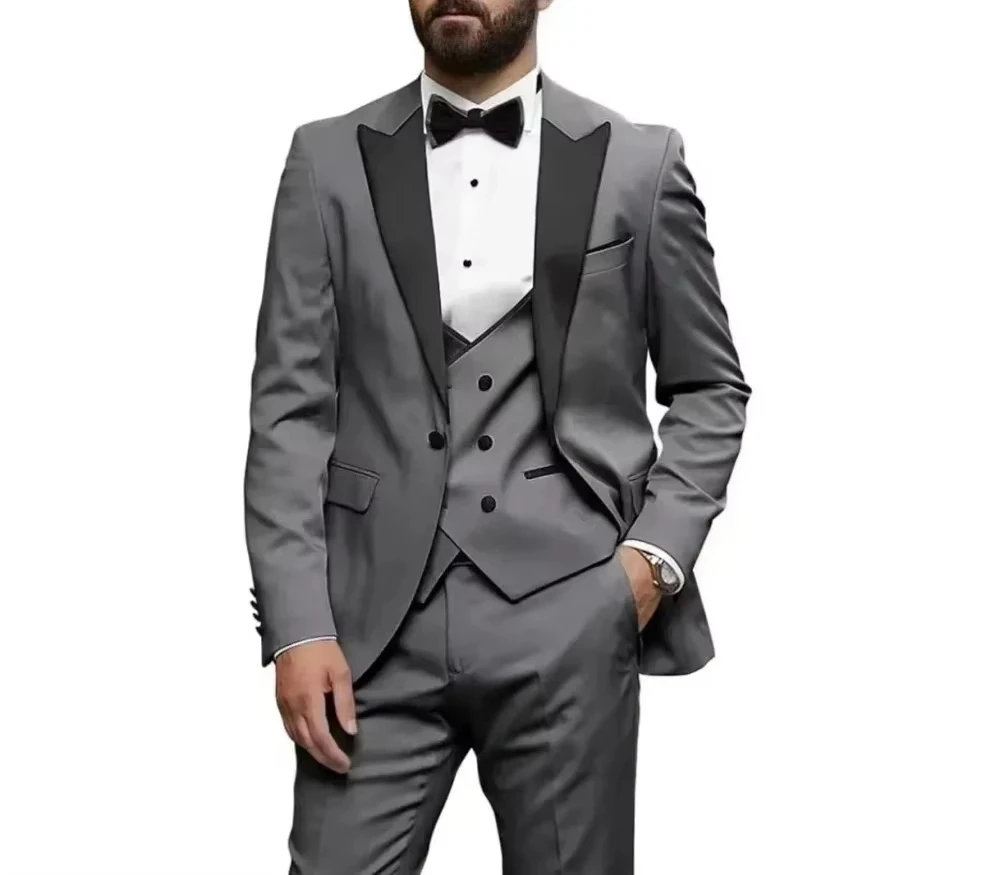 Elegant Matching Men's Formal Wear Ensemble Men's Classic Suit 3-Piece Peak Lapel Blazer Vest Pant Slim Fit