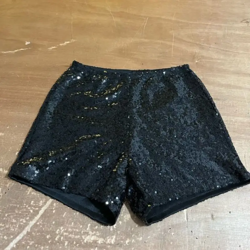 

Glossy Sequin Black Women's Sexy Party Club Shorts High Waist Plus Size Glitter Dance Stage Bottoms