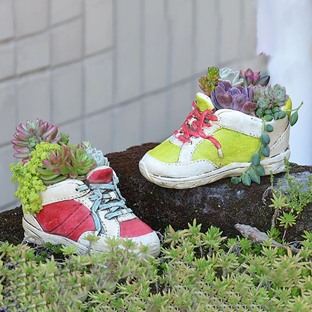 

Dirty shoes modeling cement succulent flower pot mold, concrete shoes plant pot creative thumb basin silicone mold