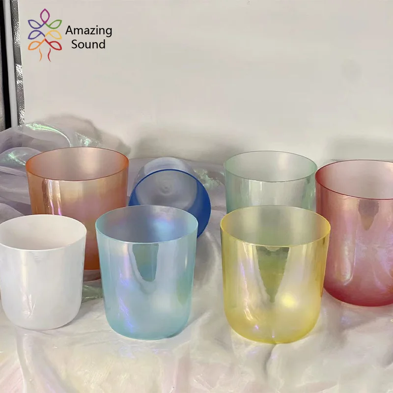 The new translucent color seven color crystal singing bowl set music bowl Buddha sound bowl crystal bowl