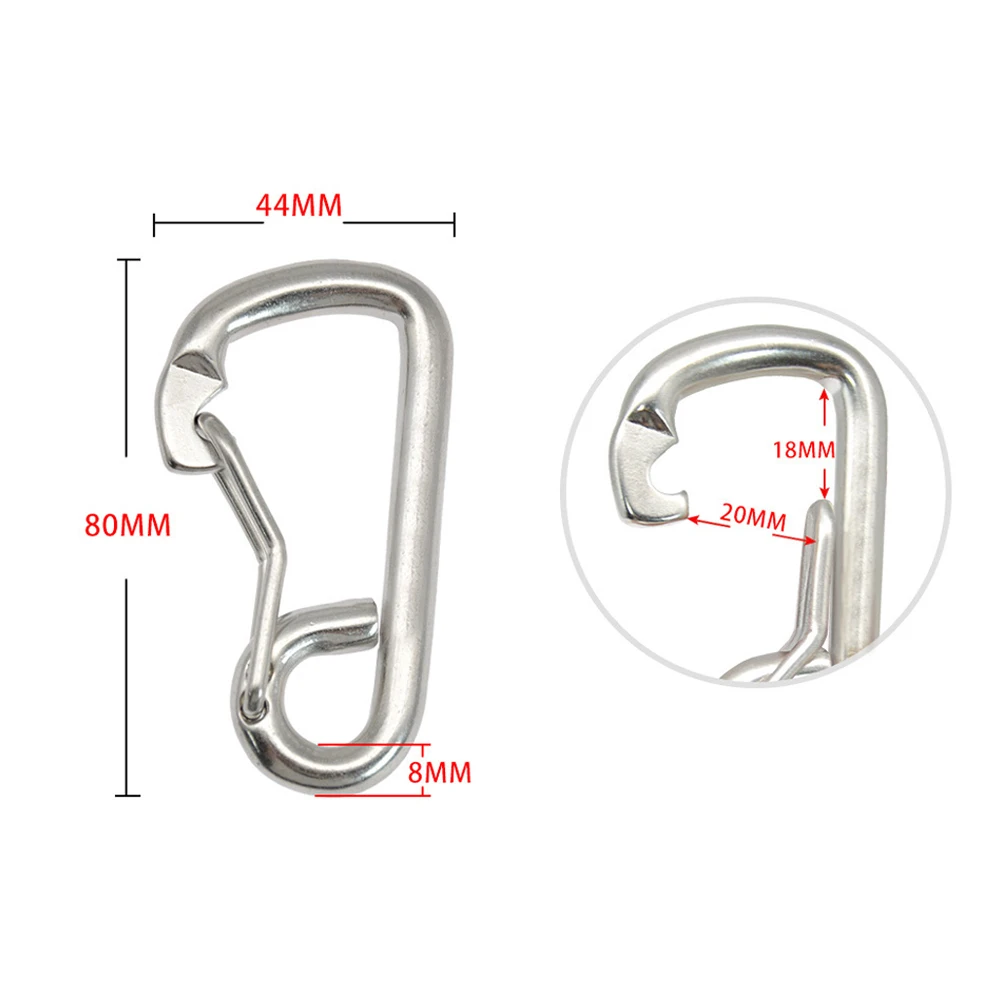 Scuba Diving 316 Stainless Steel Safety Buckle Camping Flat Carabiner Hook 80mm For Scuba Diving,Kayak Boat,Camping