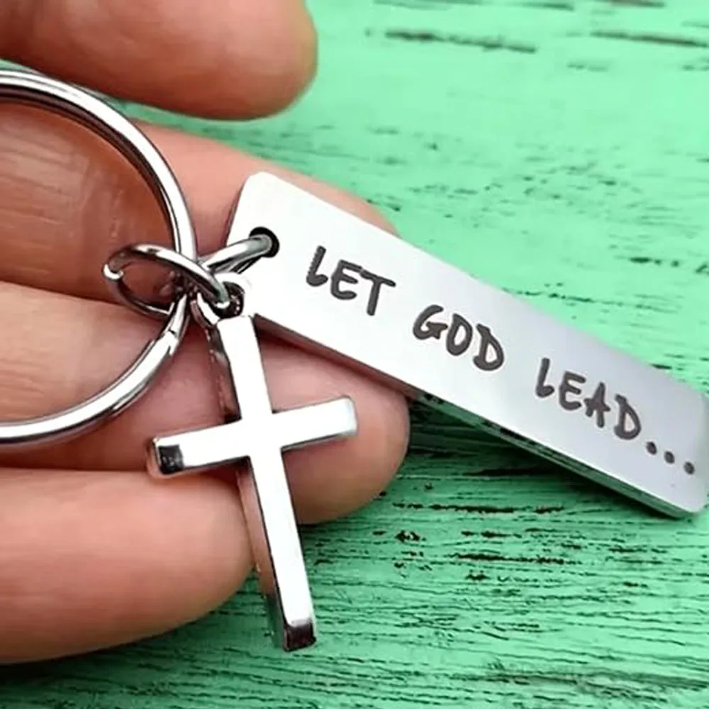Cross Keychain for Women Men Christian Inspirational  Let-God-Lead Keyring for Car Key Backpack Wallet Faith